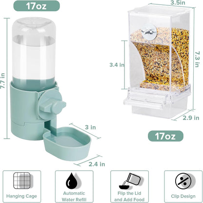 No Mess Bird Feeder Water Dispenser Set, Bird Feeder for Cage, Cage Accessories for Cockatiels, Finches, Budgies and Canaries