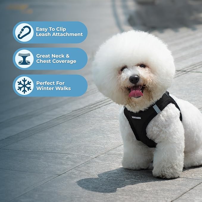 Best Pet Supplies - All Weather Mesh / Plush, Reflective, No Pull Harness for Small, Medium Dogs, Cats - Secure with Hook & Loop Fastener, Buckle, Double D-Rings - Black Plush, XL