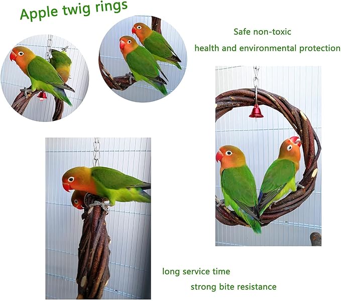 kathson 8PCS Wood Bird Perch Natural Parakeet Perches Bird Swing Chew Toys Natural Paw Grinding Stick Cage Accessories for Parrot Cockatiels Budgie Conure Finches Lovebirds
