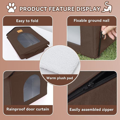Outdoor Cat House for Shelter Feral Cat, Outside Waterproof Cat House for Outdoor/Indoor Cats, Insulated Cat Bed for All Seasons with Cozy Cushion (Brown, Large Zip Style)