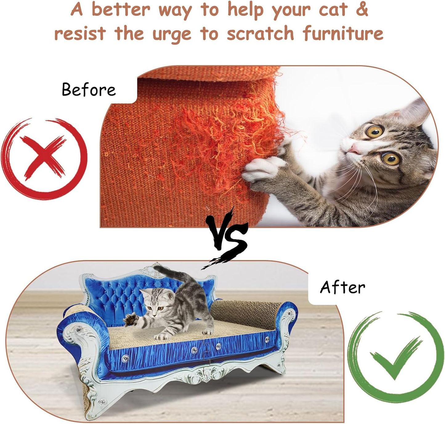 Luxury Cardboard Cat Scratcher Sofa Bed, Couch Shaped Cat Scratching Board, Cat Scratch Lounge with Catnip, Cat Scratcher for Indoor Cats