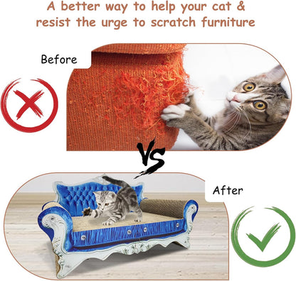 Luxury Cardboard Cat Scratcher Sofa Bed, Couch Shaped Cat Scratching Board, Cat Scratch Lounge with Catnip, Cat Scratcher for Indoor Cats