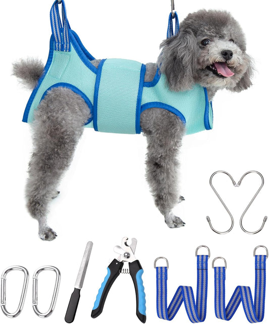 Dog Grooming Hammock, XS Size Hanging Harness Holder for Nail Clipping,Nail Trimming Hammock for Pet, Grooming Sling Hanger with Thick Fabric Neck Support Wide Strap Restraint
