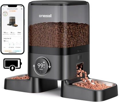 oneisall Wireless WiFi Automatic Cat Feeders 2 Cat, Rechargeable 100-Day Battery Operated Timed Cats Feeder, 20 Cups/5L Cats Food Dispenser Automatic for Large Kibble, Smart App Control.