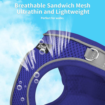 AIITLE Comfortable Dog Harness and Leash Set for Walking - Summer Step in Vest Harness,Reflective Bands, Adjustable No Pull Puppy Essentials, for Small Dogs and House Cats Royal Blue XS