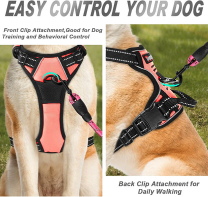 BARKBAY No Pull Dog Harness Front Clip Heavy Duty Reflective Easy Control Handle for Large Dog Walking(Light Pink,XL)