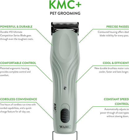 Wahl Professional Animal KMC+ 2-Speed Cordless Clipper (3025661) - Detachable Blade Pet & Dog Clipper Kit - Patented Ergonomic Housing Design - Sage