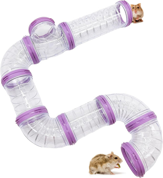 8PCS Hamster Tunnel Tube DIY Assorted Toy Transparent Adventure Pipe Playground Excercise Set for Mouse Syrian Hamster Gerbil (Purple)