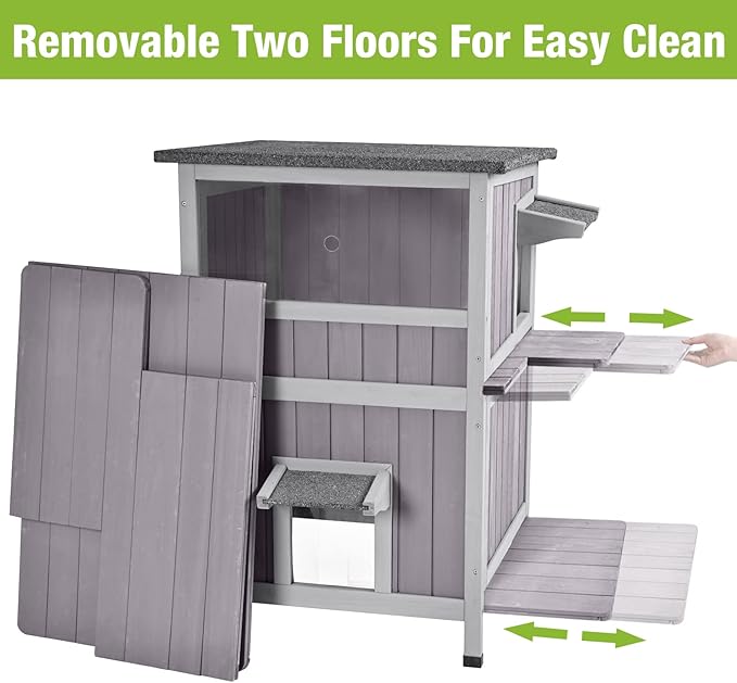 Outdoor Feral Cat House Outside Kitten Shelter 2 Story Cat Catio Enclosure Weatherproof Waterproof