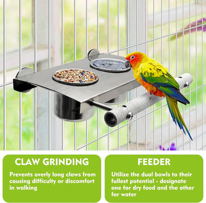 Tfwadmx Bird Parrot Feeding Cups, Small Bird Feeding Dish Cups Stainless Steel Birds Bowls Food Water Bowls with Food Holder for Cockatiel Parakeet Macaw Finches Lovebirds