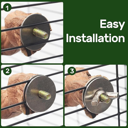 6-Piece Premium Bird Perch Stand with Natural Grape Wood Branch, Paw Grinding Fork, Chewing Stick, Cage Accessories for Parakeets, Budgies, Cockatiels, Finches, Lovebirds