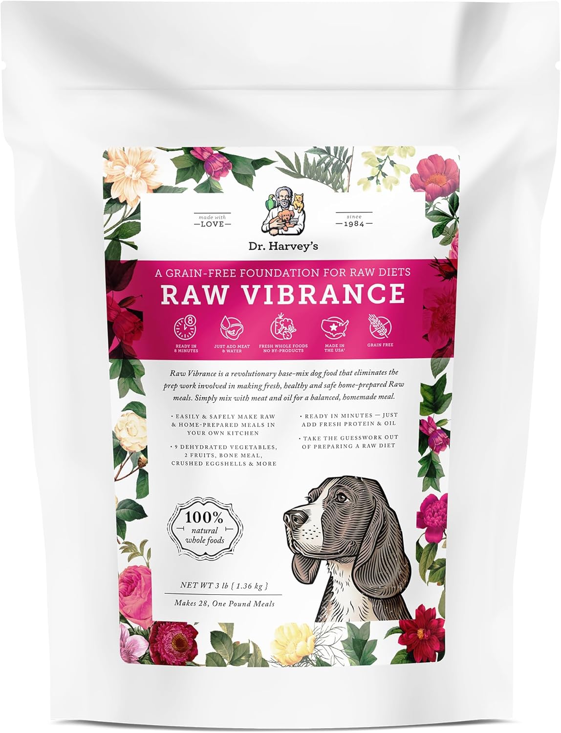 Dr. Harvey's Raw Vibrance Dog Food, Human Grade Dehydrated Base Mix for Dogs, Grain Free Raw Diet (3 Pounds)