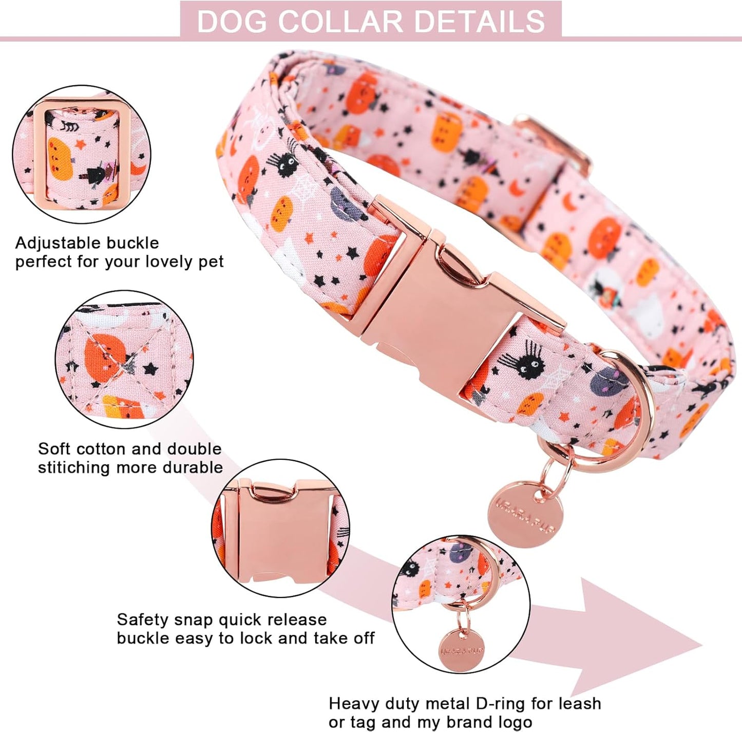 Halloween Dog Collar with Metal Buckle Gift Pumpkin Dog Collar for Small Medium Large Girls or Boys Dogs Cute Durable Comfortable Pet Collars
