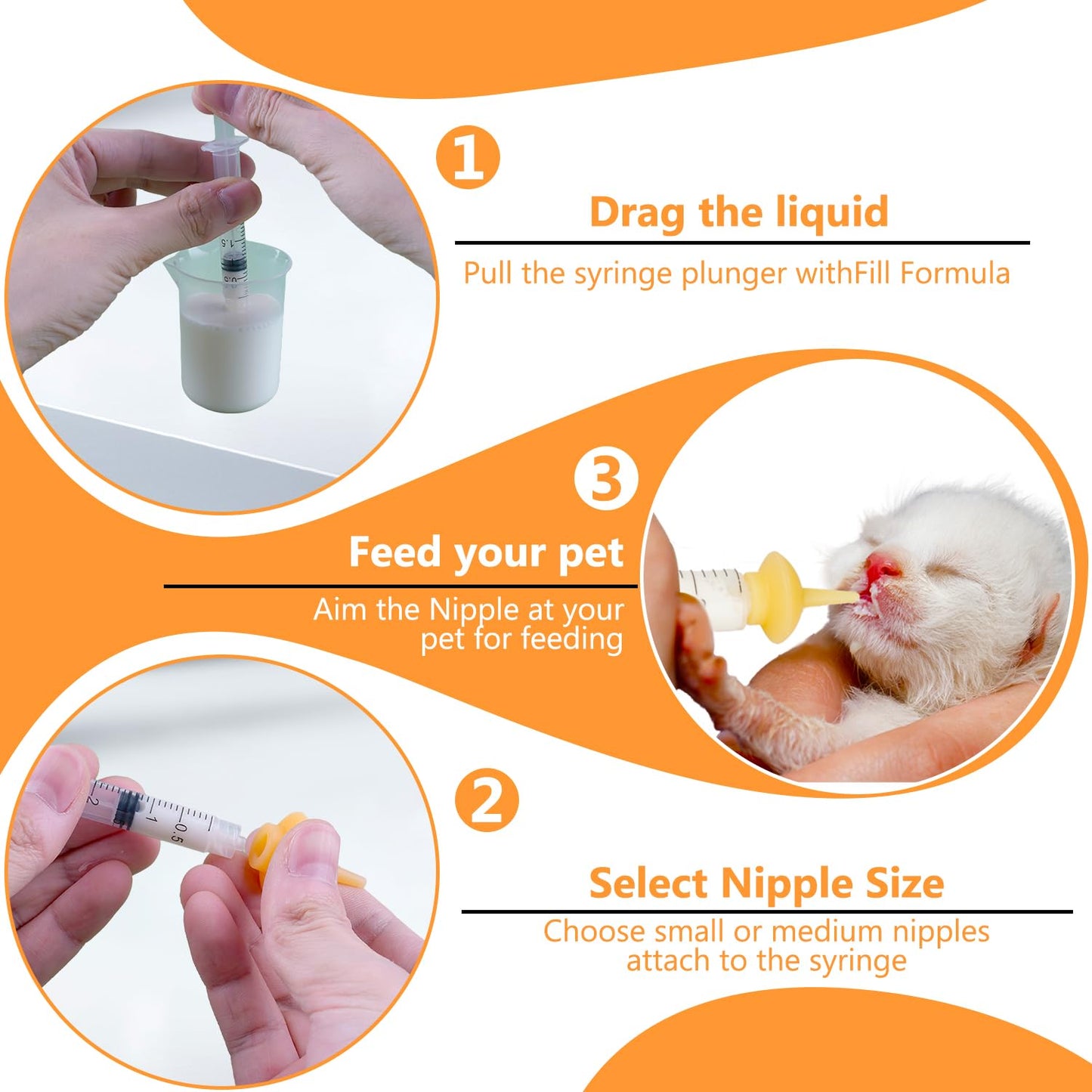 Pet Feeding Nipple with Syringe, Soft Silicone Nursing Pet Feeding Bottle, Ventilation Valve Resistant Tearing for Puppies, Kittens, Rabbit, Small Wildlife (Yellow)