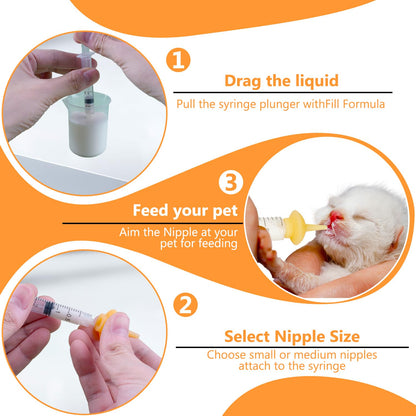 Pet Feeding Nipple with Syringe, Soft Silicone Nursing Pet Feeding Bottle, Ventilation Valve Resistant Tearing for Puppies, Kittens, Rabbit, Small Wildlife (Yellow)