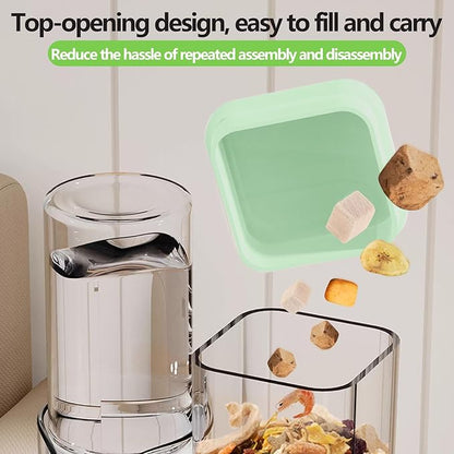 2-in-1 Hamster Water Bottle & Enhanced Food Dispenser - 35% Larger Food Capacity, Leak-Proof Design for Glass Tanks/Wire Cages Small Animal Accessories (Green, 4.9IN+5.1IN+5.7)