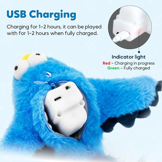 Interactive Chirping Bird Cat Toys with Flapping Wings, 2025 New Flying Birds Cats Toy, Flying Simulation Electric Sparrow Shaking Hunting Pet Toy for Indoor (Blue)