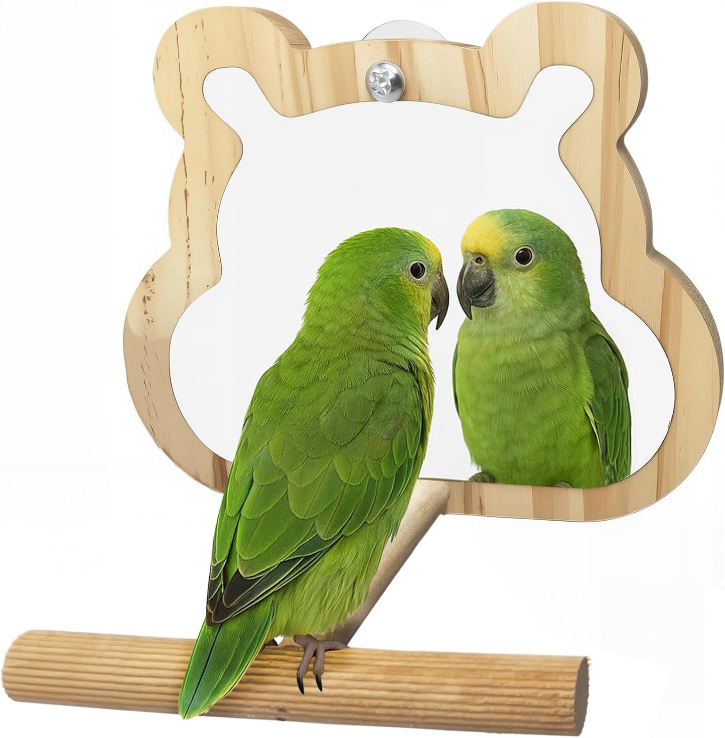 Wooden Bird Mirror with Perch for Cage, Parakeet Toys, Budgie Interactive Toys,Bird Cage Accessories for Parrots Cockatiel Conure Lovebirds Finch Canaries