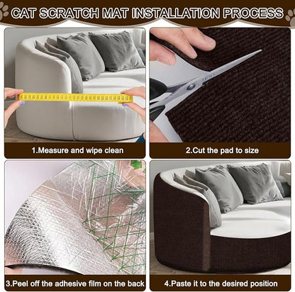 Cat Scratch Mat,118.5"x15.9" Trimmable Self-Adhesive Cats Scratch Carpet,Couch Protector from Cats Claw, Cat Scratch Furniture Protector, Indoor Furniture Protection for Chair, Wall,Sofa (Brown)