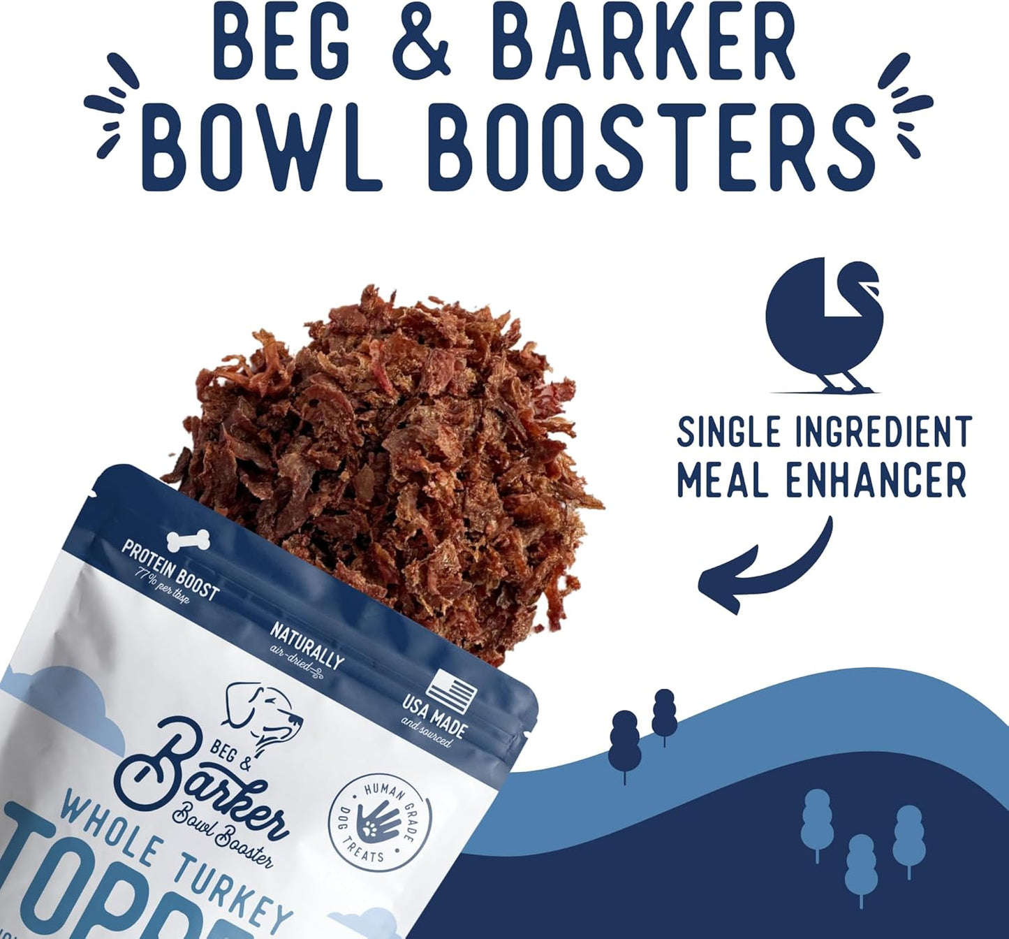 Beg & Barker Turkey Dog Food Toppers for Picky Eaters (8 Ounce, Pack of 1) - Bowl Booster with Whole Turkey - Premium Meal Mixers for Dogs - Single Ingredient, Human Grade, Grain Free