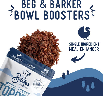 Beg & Barker Turkey Dog Food Toppers for Picky Eaters (8 Ounce, Pack of 1) - Bowl Booster with Whole Turkey - Premium Meal Mixers for Dogs - Single Ingredient, Human Grade, Grain Free