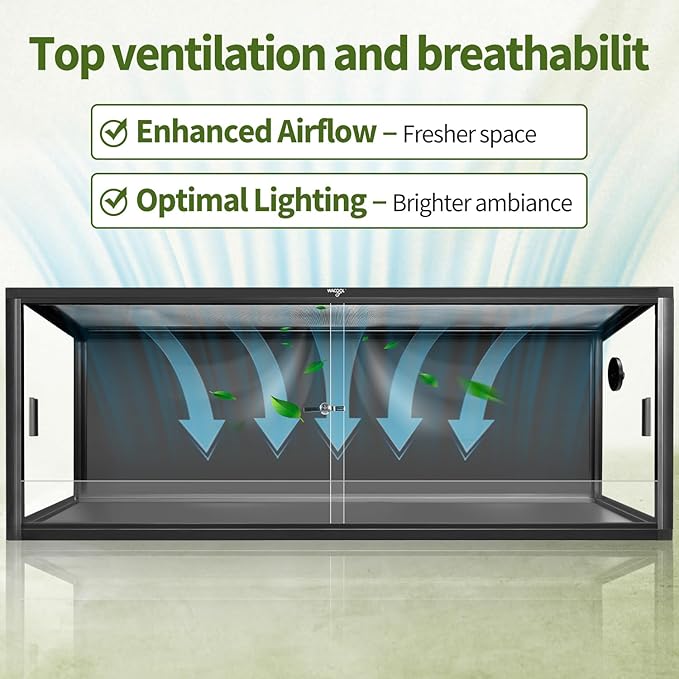 68 Gallon Reptile Tank, Large Terrarium for Bearded Dragons, Snakes, Leopard Geckos, Sliding Door & Top Ventilation, 48" x 18" x 18" Easy-to-Maintain Reptile Enclosure