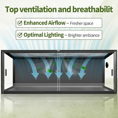 68 Gallon Reptile Tank, Large Terrarium for Bearded Dragons, Snakes, Leopard Geckos, Sliding Door & Top Ventilation, 48" x 18" x 18" Easy-to-Maintain Reptile Enclosure