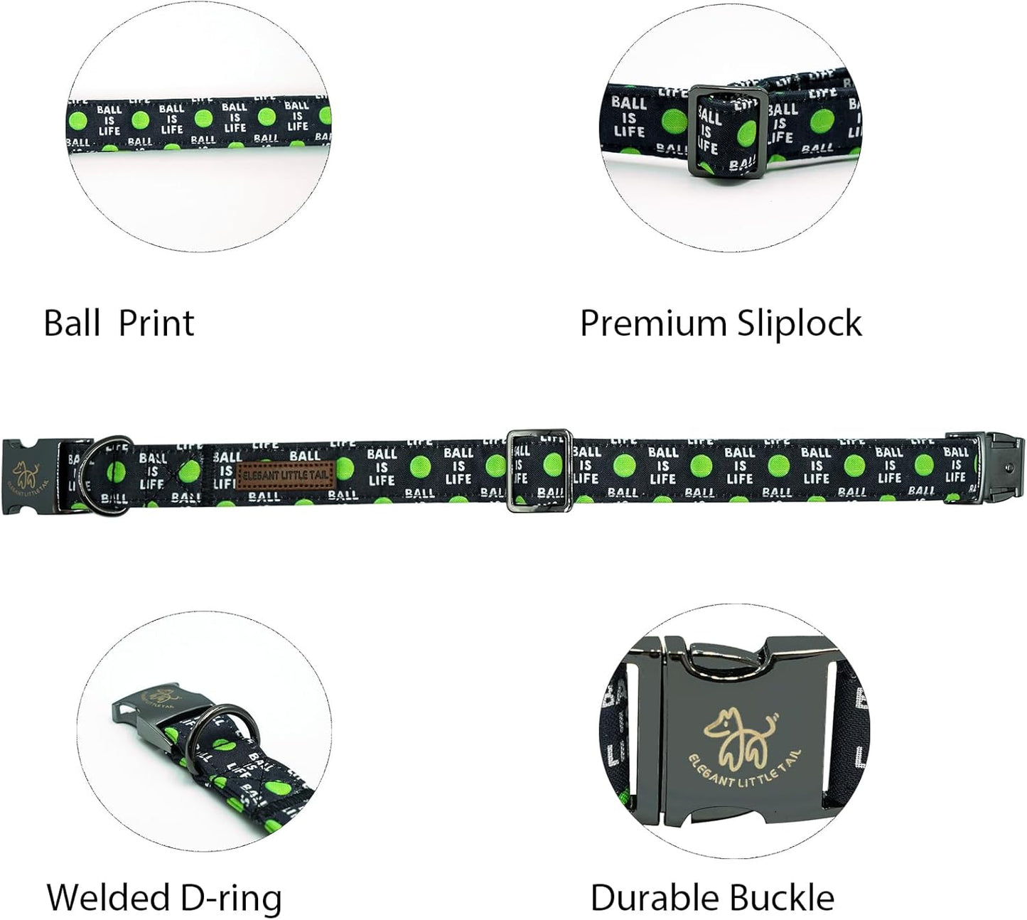 Elegant little tail Dog Collar, Holiday Pet Collar Boy Dog Collar Durable Dog Collars Ball Print Soft Pet Gift Adjustable Dog Collar for Small Medium Large Dogs