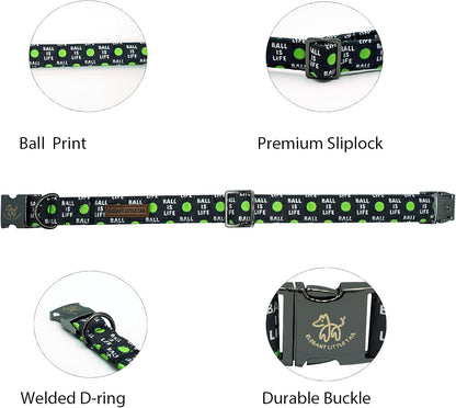 Elegant little tail Dog Collar, Holiday Pet Collar Boy Dog Collar Durable Dog Collars Ball Print Soft Pet Gift Adjustable Dog Collar for Small Medium Large Dogs