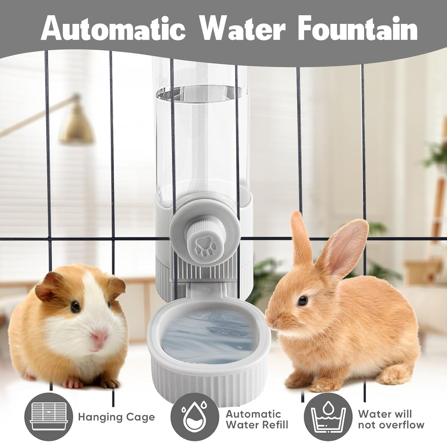18OZ Rabbit Water Bottle, Pet Water Bottle for Cage Crate,Hanging Automatic Water Dispenser for Cage,Ferret Bunny Guinea Pig Water Bowl,Suitable for Small Animal (Grey, 18OZ)