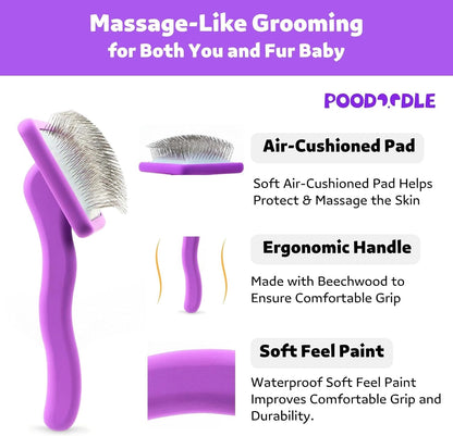 Small Slicker Brush, Purple, Hair Brush for Curly Wavy Haired Dogs - Poodles, Doodles, Bichon, Bernese Mountain Dog, Cocka Spaniels - Detangling, Grooming, Deshedding - 1 inch