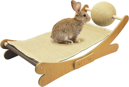 Fhiny Rabbit Scratch Toy, Natural Sisal Bunny Scratching Ball with Sisal Pad Scratcher Bed Hammock Bunny Claw Interactive Toys Mini Beach Chair Nail Scratching Post Mat Lounge for Indoor Kitten Ferret