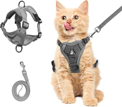 Wanheart cat Chest Harness and Leash, Anti-Escape Adjustable Soft mesh cat Leash and Chest Harness Set for All Types of Cats cat Vests (Grey, 3.3-6.6lb)