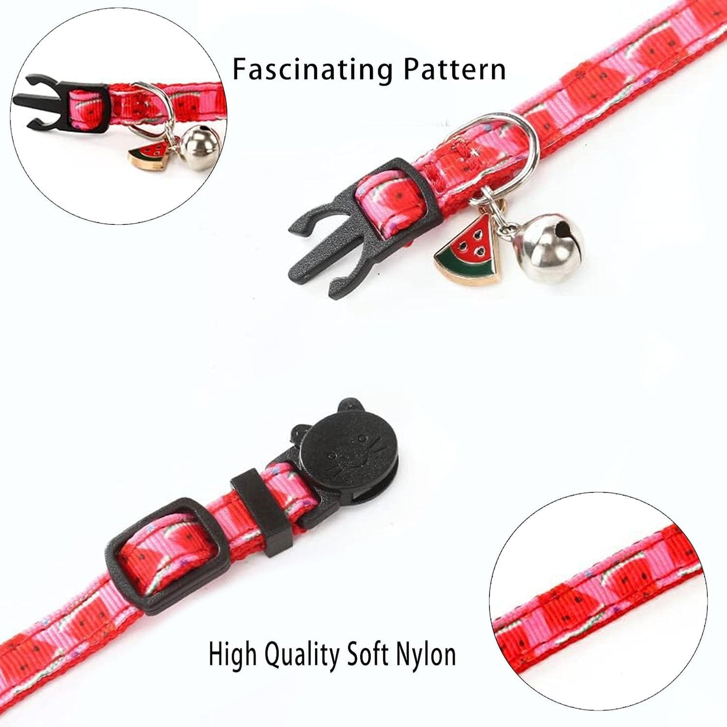 4 Pack Breakaway Cat Collar with Bell,Safety Adjustable Cat Collars Set with Fruit Pattern,Ideal for Girl Cats Boy Cats