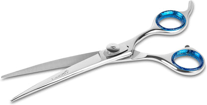 Laazar Pro Pet Grooming Scissors, Premium Steel Dog Grooming Shears with Blue Handles, Long-Lasting Sharp Blades (Curved, 7 Inches)