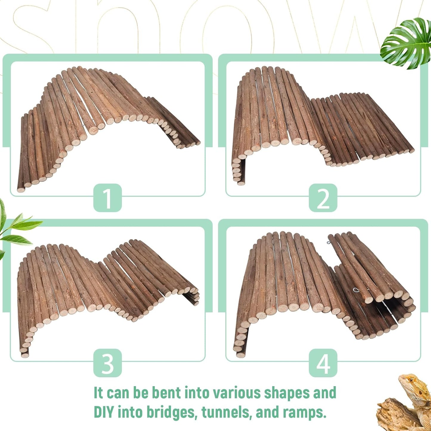 Reptile Hide Bearded Dragon Tank Accessories Large Climbing Wooden Bridge Hideout Tortoise Basking Platform Ramp Decor for Snake Lizard Ball Python Tortoise Leopard Gecko