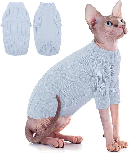 ASENKU Cat Sweater Soft Warm Puppy Clothes Knitwear for Kittens & Small Dogs, Thick Knitted Sweater for Sphynx Hairless Cats Teacup Chihuahua and Extra Small Dogs (Blue, XL)