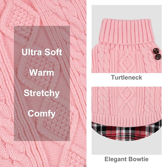 KYEESE Dog Sweater Comfy Pet Coat for Fall Winter Cold Weather Warm Turtleneck Large Dogs Sweater with Gingham Patchwork Soft Pullover Dog Sweaters for Large Dogs