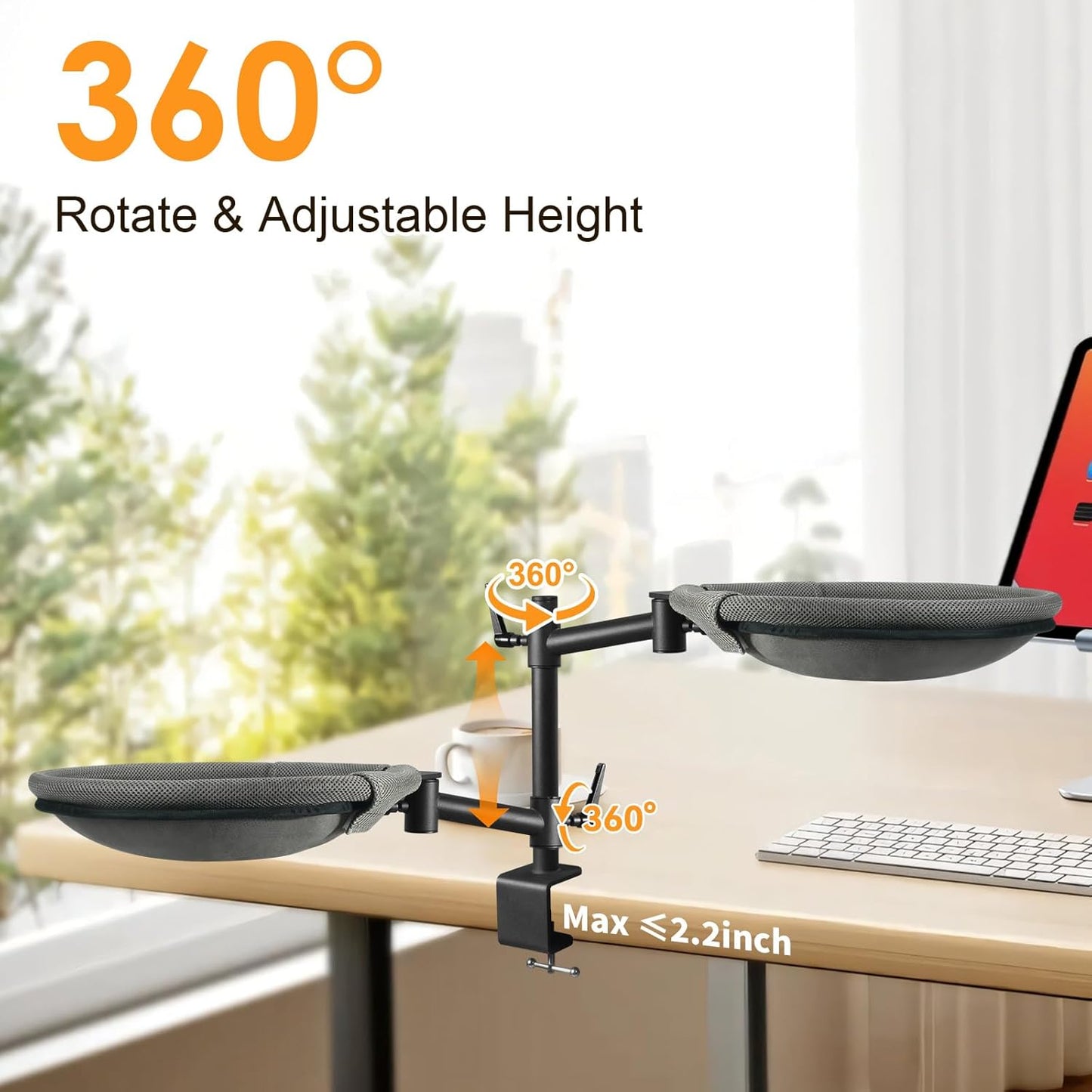 Cat Desk Bed, 360° Rotating & Height Adjustable Cat Desk Perch, Elevated Breathable Cats Nest Perch with Removable Washable Cover for Indoor Kitten Cats-Maximum Hold Up to 40lb