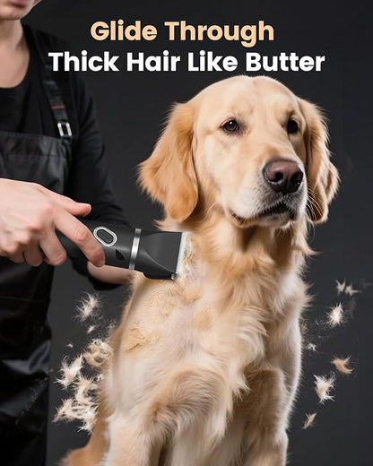 4 in 1 Dog Grooming Kit for Thick Hair, 2000mAh Heavy Duty Dog Clippers for Grooming, 2-Speed Low Noise Dog Paw Trimmer with Nail Grinder for Body, Paws, Nail, Face, Ears, Legs
