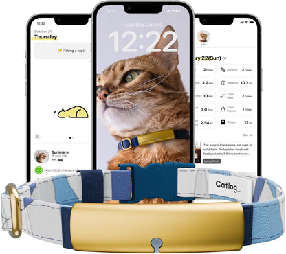 Health Tracker for Cats - Smart Cat Collar with Safety Breakaway Buckle for Indoor Cats, Wellness Alerts, Real-time Monitoring (Wave (Blue),M)