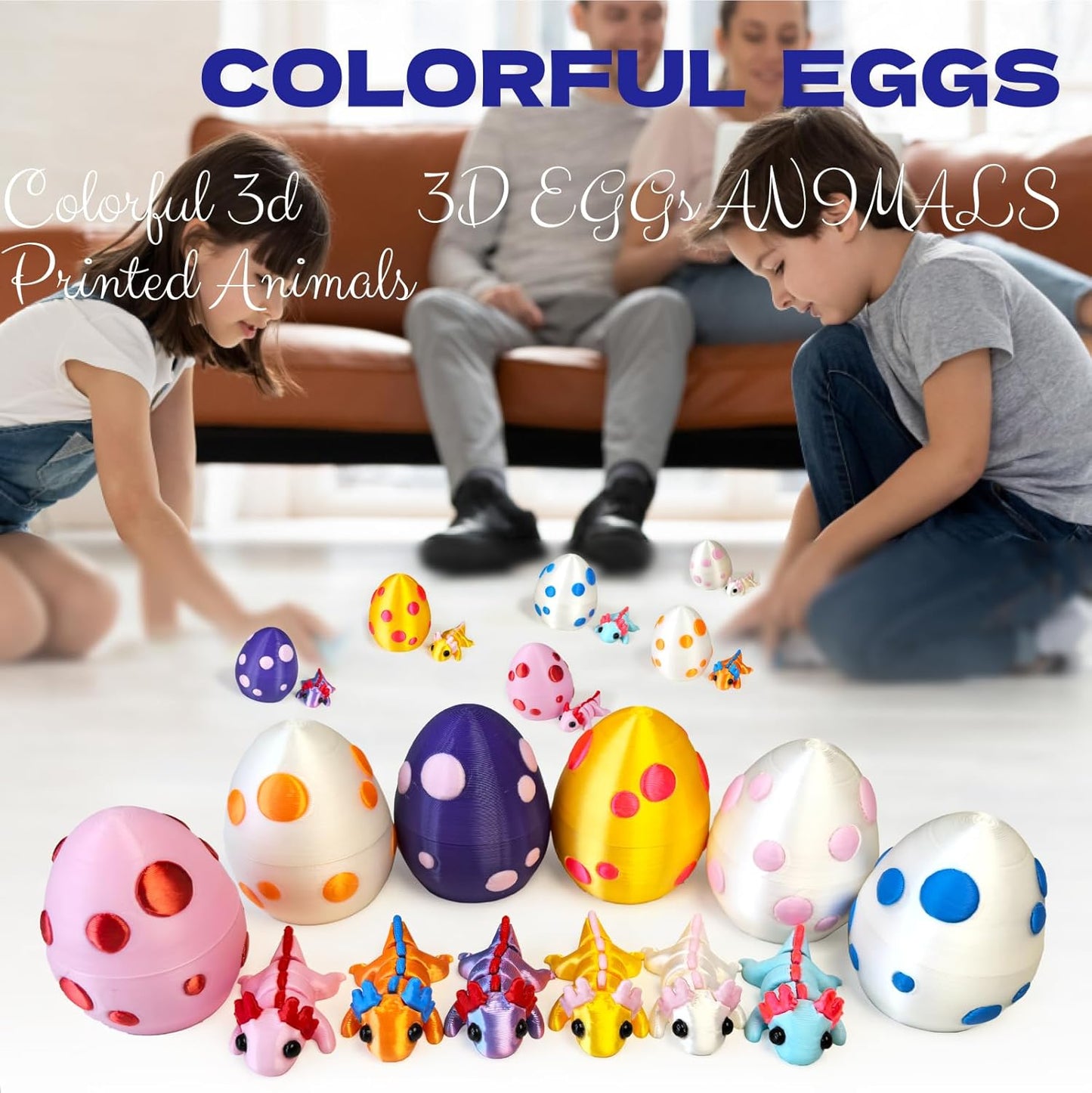 3D Printed Dragon Egg with Dragon Inside,Glowing at Night Dragon Egg Animal Figurines,3D Printed Animals Fidget Toys,Mysterious Gifts Teen Carnival Prizes（1PC） (6pc Set Egg)