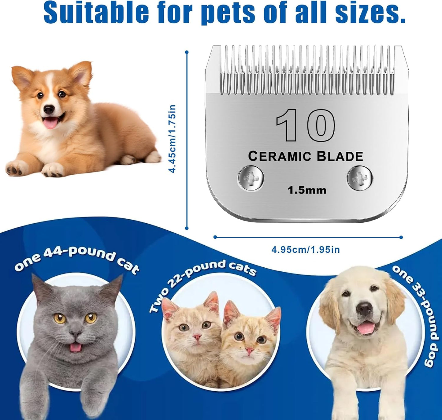 10Blades Dog Grooming Replacement Blades Compatible with Andis Pet Clipper/Oster A5/Wahl KM Series Dog Clipper,Ceramic Blade & Stainless Steel Blade (#10+30+40+4FC+5FC) 5Pack