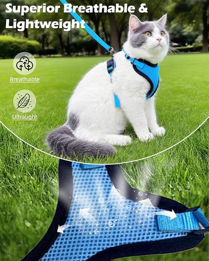 Luxelle 2 Pack Escape-Proof Cat Harness and Leash Set for Walking – Adjustable No Pull Soft Vest with Easy-Wear Buckle, Reflective Straps, Breathable Mesh – Outdoor Travel Harness for Cats & Kittens