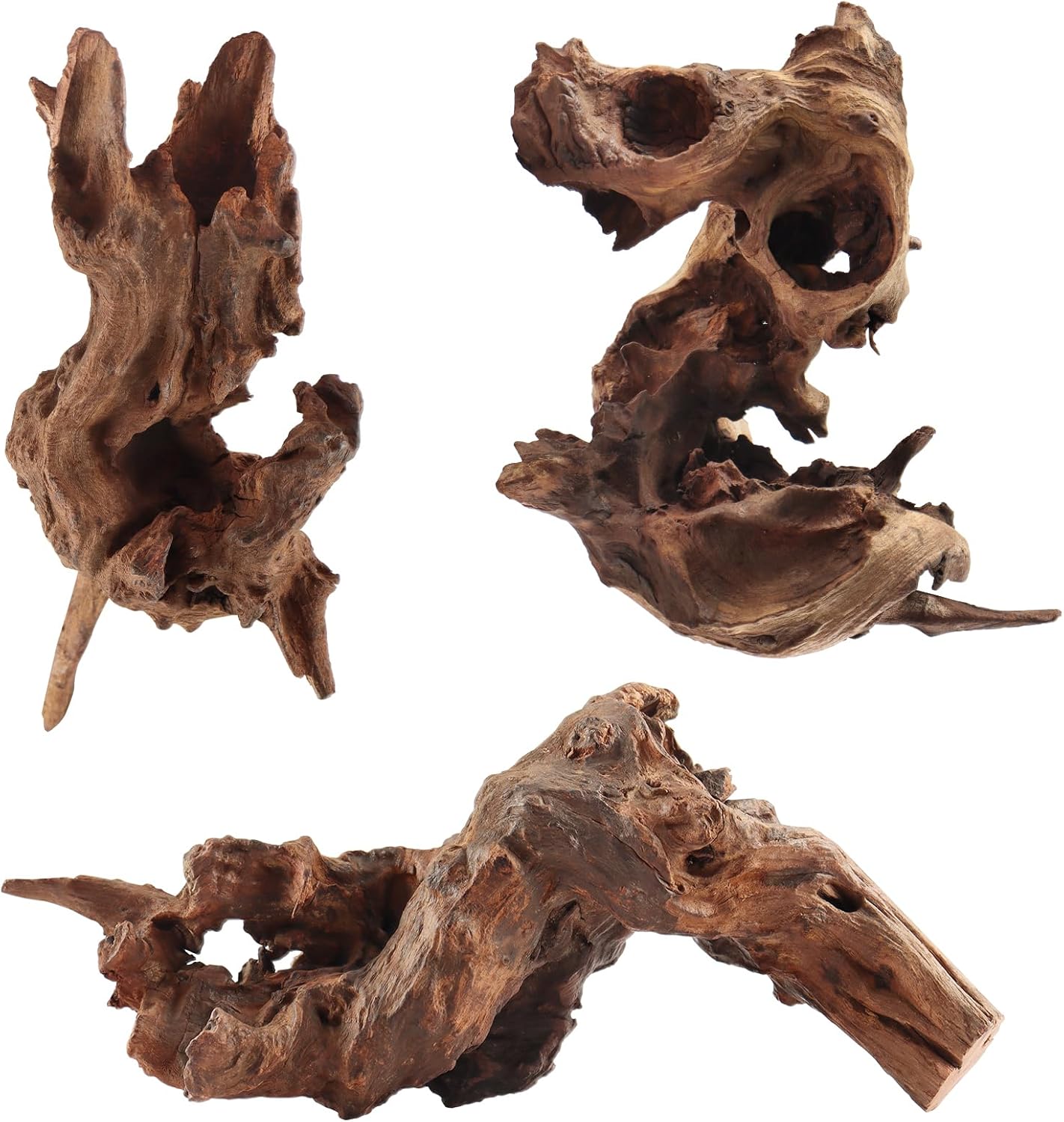 LYPHARD AQUARIUMS Driftwood for Aquarium, 3 Pieces 6-10" Natural Small Drift Wood Fish Tank Assorted Branch Decorations Pieces for Reptile Hide