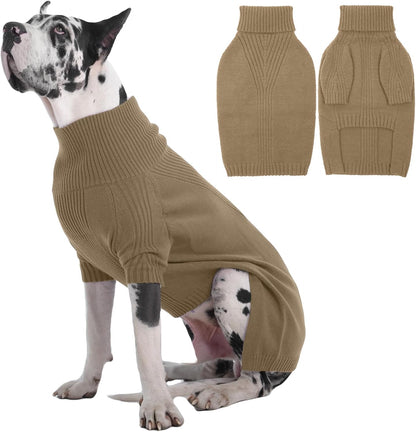 IECOii Great Dane Sweater,5XL Extra Large Sweater for Giant Breed Dogs in Winter,Turtleneck Cold Weather Knit Clothes,Machine Washable,Elastic Pullover for Saint Bernard,Mastiff (Camel,XXXXXL)