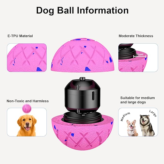 Smart Interactive Dog Toy, Automatic Moving, Bouncing and Stimulation, Silent Foam Material, IP54 Waterproof Rating, Active Rolling,Dog Ball for Medium and Large Dogs,Dog Birthday (Pink)