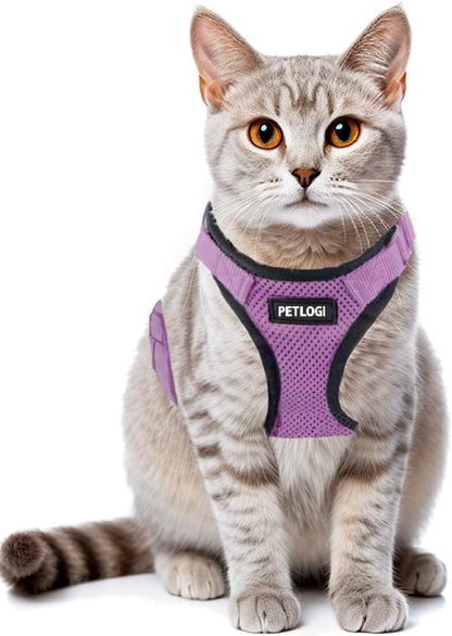 Cat Harness Escape Proof with Leash for Walking, Travel Vest Soft Chest Support, Adjustable Size, Escape Proof Soft Adjustable Vest Harnesses, Breathable, Kittens, Small Dogs (美/背縄/紫1/XS)