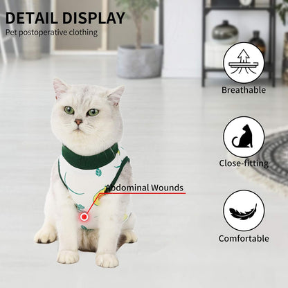 Cat Professional Surgical Recovery Suit,E-Collar Alternative for Cats Dogs,After Surgery Wear, Pajama Suit,Home Indoor Pets Clothing (S(3.3-5.5lbs), Avocado)