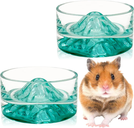 BNOSDM 2Pcs Hamster Food and Water Bowl Mountain Fuji Style Glass Drinking Dwarf Hamster Feeder Anti-Turning Dish for Syrian Hamsters Gerbils Mice Rats or Other Similar-Sized Pets (Green)